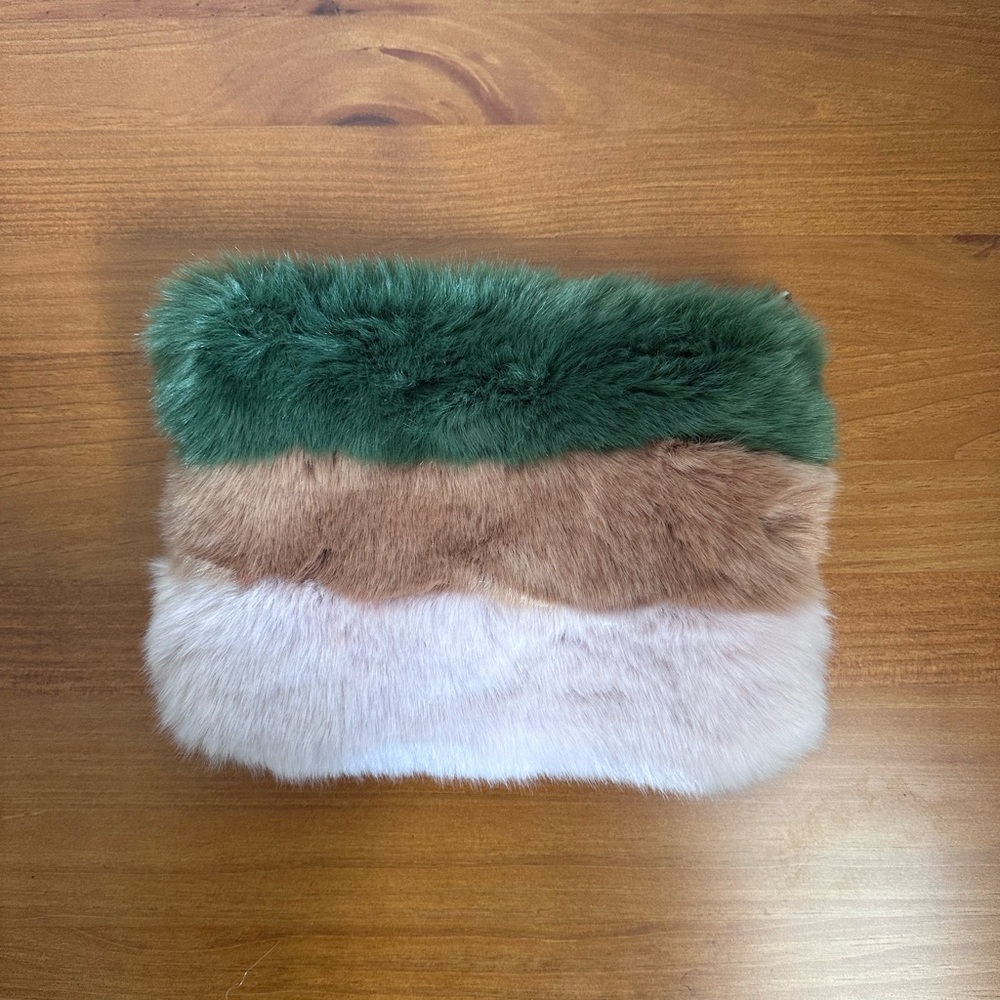 Zara Faux Fur Clutch in Green, Brown, and Cream